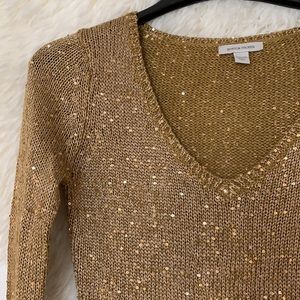 Boston proper V-neck gold sequin embellish sweater